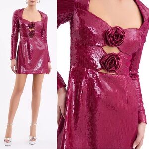 Rebecca Vallance Courtney Sequin Long Sleeve Mini Dress Pink Size US 12
